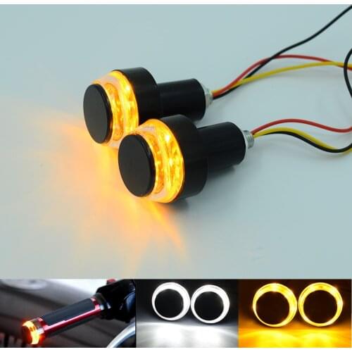 2pcs LED Motorcycle Handlebar End Turn Signal Light Indicators 3W Amber White Flashers 22mm Handlebar Bar End Plug Blinker