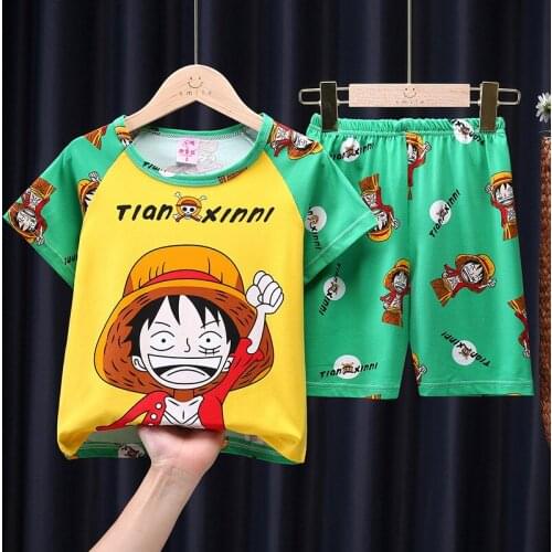 Summer Anime Print Kids Pajamas Sets T Shirt With Shorts Children Luffy Print Homewear Spider Snow White Pattern Costumes 2021