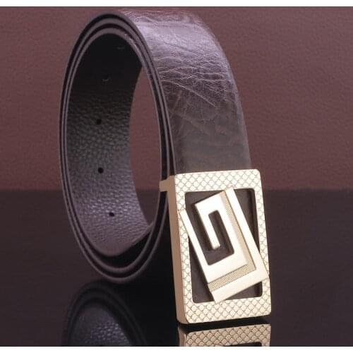 Hot Sale full grain leather Smooth buckle G letter luxury brand genuine wide cintos masculinos high quality Cowskin belts men