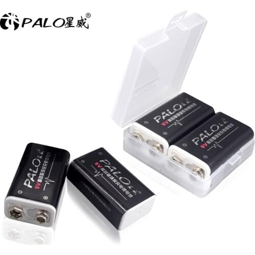 PALO 2pcs 600mAh 9V Rechargeable Polymer Lithium Batteries For Remote Control Microphone Massager Multimeter Smoke Sensors