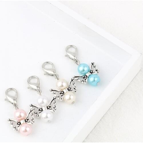 5pcs Butterfly Animal Knitting Stitch Markers Antique Silver Color Imitation Pearl Crochet Latch Knitting Tools Hook Sewing Tool