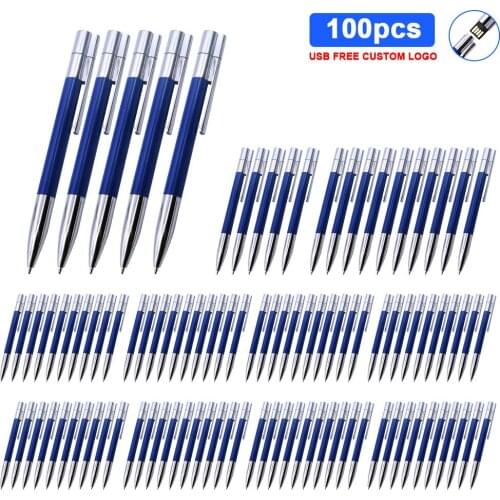 100pcs/lot Custom Logo Metal Ballpoint pen USB 2.0 Flash Drive 128GB 64GB 34GB 16GB 8GB 4GB Pen Drive U Disk For photography