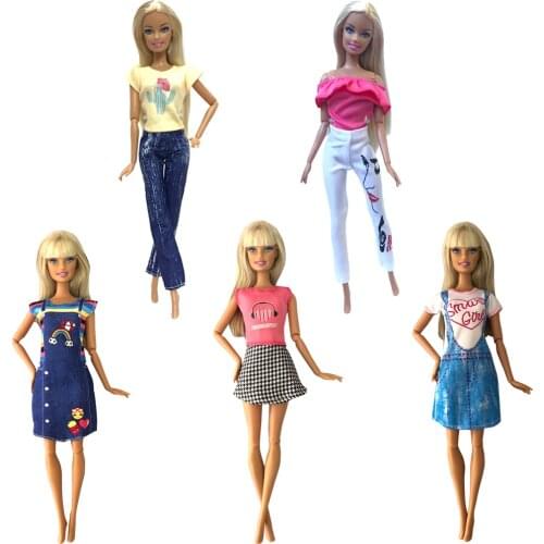 NK 5 Set Newest Doll Beautiful Daily Clothing Handmade Party Clothing Noble Top For Barbie Doll Fashion Dress Best Child Gift 7X
