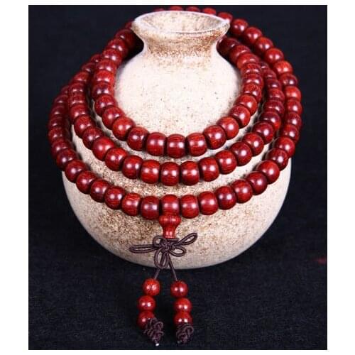 7x9mm Tibetan Buddhism 108 Indian Lobular red sandalwood Bead Mala Necklace
