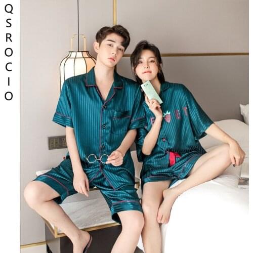 Summer Womens Pajamas Set Fashion Letter Pattern Short Sleeve Couple Sleepwear for Men Silk Like Leisure Home Clothes Nightwear