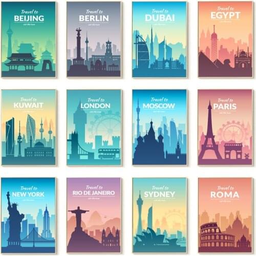 Collection of Famous Asian City Scapes Posters and Prints on Canvas Painting Travel City Wall Art Pictures for Living Room Decor