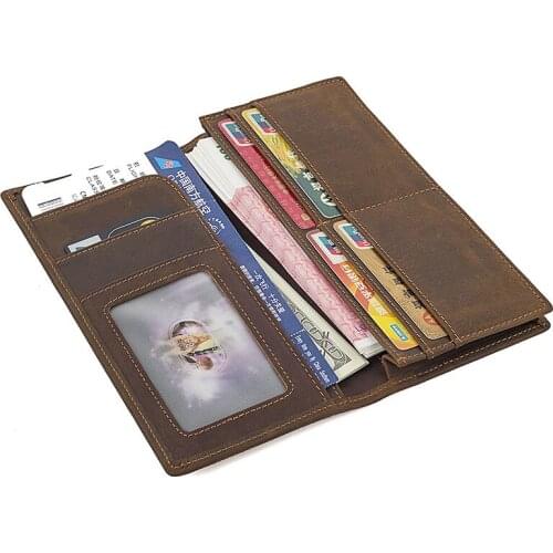 RFID Blocking Genuine Crazy Horse Leather Mens Wallet Long Organizer Purse Card Holder Male Handbag