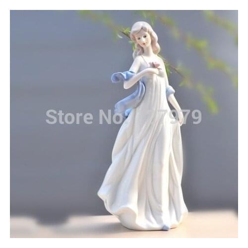 Modest girl ceramic crafts porcelain decor Lady Take flowers love wedding gift figure statue study living room girl Ornament