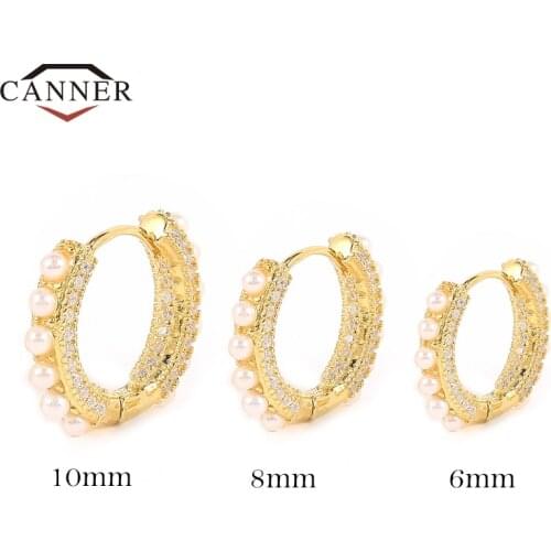 CANNER Multi-size 6/8/10mm 925 Sterling Silver Hoop Earrings for Women Circle Huggie Pearl Earring Brincos 2021 Jewelry Gifts