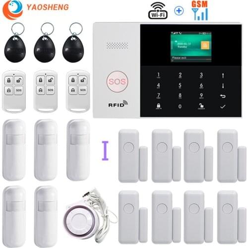 YAOSHENG WIFI GSM Security Alarm System 433MHz APP Control LCD Touch With PIR Sensor Detectors Wireless Home Alarm System Kit