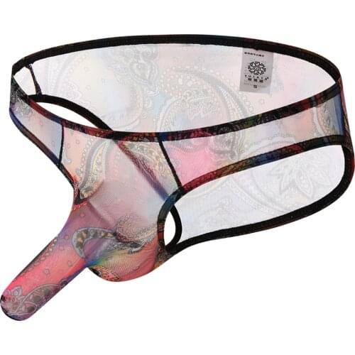 Mens Underwear Briefs Sexy Male Panties Gay Mens Bikini Elephant Nose Brief Bohemia Style Printed Underpants See Through Panties