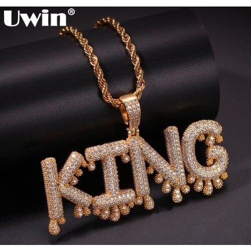 Uwin Custom Words Name Pendants Water Drop Letters With 4mm CZ Tennis Chain Pendant Full Gold Color Iced Fashion Jewelry