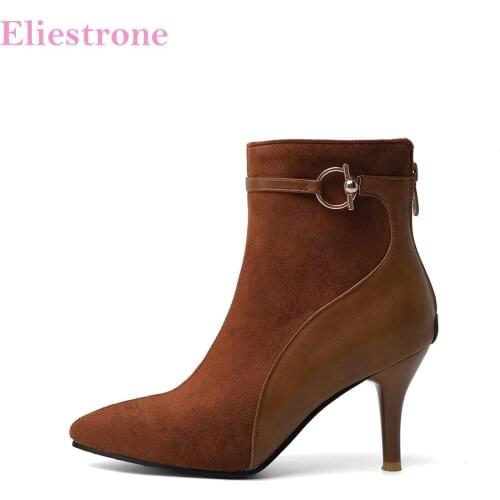 Hot Brand New Elegant Wine Brow Black Women Ankle Dress Boots Sexy High Heels Lady Shoes Plus Big Small Size 10 30 43 45 48