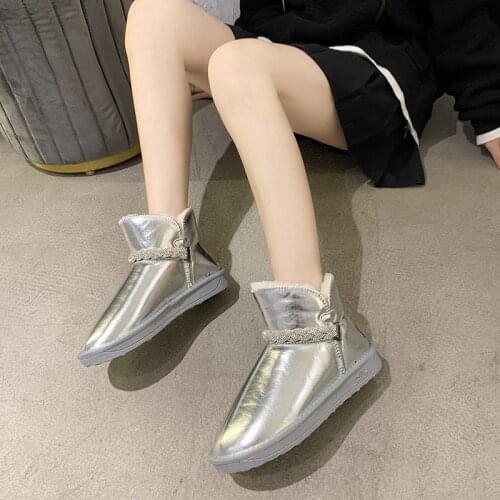 Snow boots women winter lacquered water drill chain middle drum cotton boots