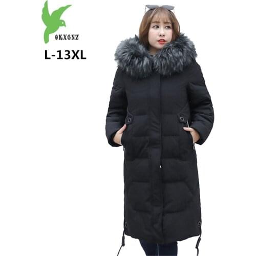 Winter Down jacket Women Super Large size Fur collar Hooded Tops L-13XL Thick Warm White duck down Coat Female 150KG can be worn