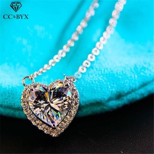 CC S925 Sterling Silver Necklaces Pendants For Women Heart Cubic Zirconia Pendant Simple Wedding Personality Jewelry CCN702