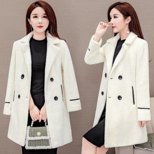 Womens coat woolen coat autumn and winter new lapel long section sheep shearing thick woolen coat winter coat women