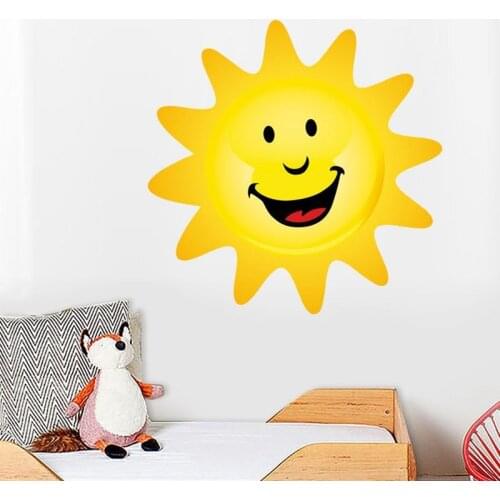 1PC New Design Cartoon Happy Sun Full Color Wall Sticker For Kids Room Removable Waterproof Wall Art Decals Wallpaper Home Decor