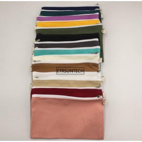 10pcs Coloful blank canvas zipper Pencil cases pen pouches cotton cosmetic Bags makeup bags Mobile phone clutch bag organizer