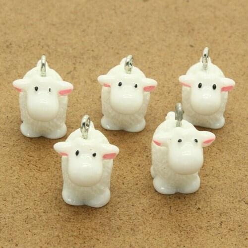 10pcs Kawaii Resin White Small Sheep Earring Charms Lovely Simulated 3D Animals Necklace Keychains Handmade Diy For Jewelry Make
