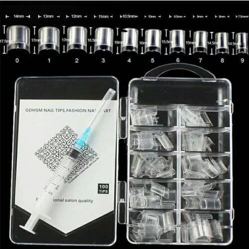 100pcs Manicure Light Therapy Hollow French Half Post Water injection Transparent Fingernail Patch High-grade Hollow Nail Set