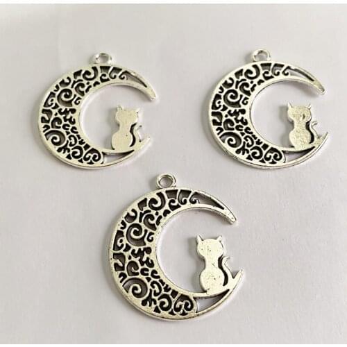 12pcs/lot Cute Cat On The Moon DIY Handmade Pendant Necklace Earrings ​Accessories Charms Findings Jewelry Making Supplies