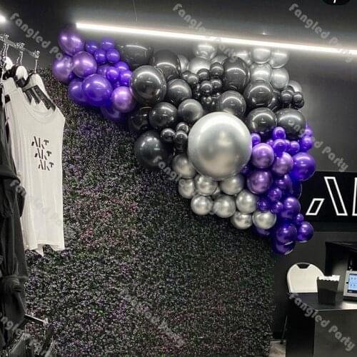126pc Matte Black Dark Purple Chrome Silver Purple Balloon Garland Kit Baby Shower Gender Reveal Wedding Birthday Party Supplies