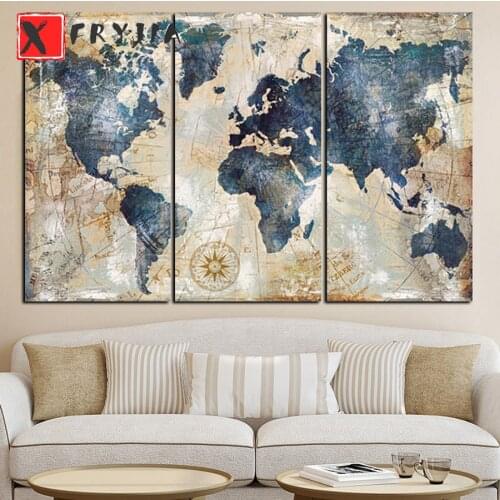 3pcs Watercolor World Map large size diamond painting diy full round square diamond embroidery sale mosaic triptych home decor