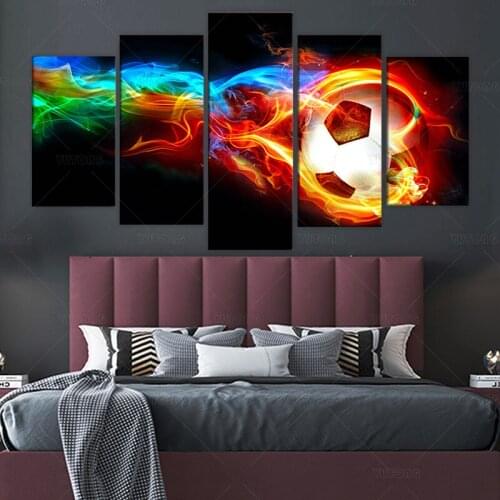5pcs burning fire Socer Football canvas painting Wall Pictures for Living Room Modern Framed Pictures art poster and print