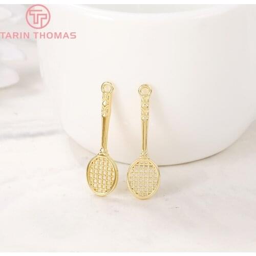 4PCS 27.5x8MM 24K Gold Color Brass Badminton Racket Charms Pendants High Quality Diy Jewelry Findings Accessories