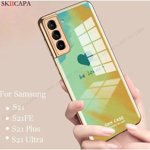 6D Plating Tempered Glass Phone Case For Samsung Galaxy S21FE 5G S21 Ultra S21 Plus Slim Electroplated Gradient Watercolor Cover