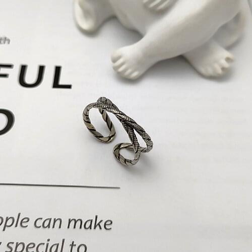 925 Silver Womens Ring Retro Twist Cross Ring Wild Chain Index Finger Ring Hip Hop Punk Style Party Couple Jewelry