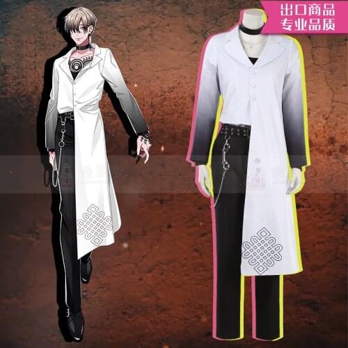 Anime Hypnosis Mic Cosplay Aikuchi White Trench Coat Customize White Gray Gradient Sleeve Halloween Party Costume Set A