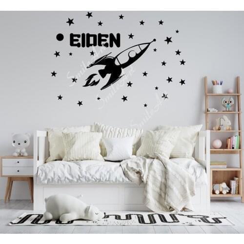 Free shipping Custom name Rocket spaceship Wall Art Decal Wall Stickers Material For Living Room Kids Room Art Decor Wallpaper