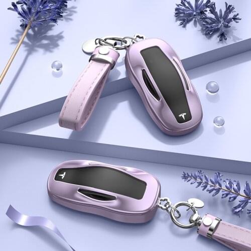 Keychain For Tesla Model 3 Car Keys Case Protection Cover Colored Metal Holder Key Chain Fob Womens Keychains Assesories
