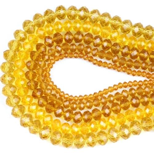 15'' 4/6/8/10/12/14mm Transparent Yellow Faceted Glass Crystal Rondelle Beads Loose Spacer Beads For Jewelry Making DIY Bracelet