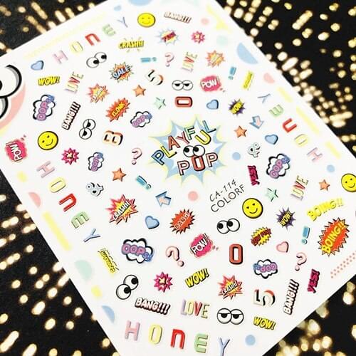 CA-114 Newest design OMG eye colorful film designs 3d nail art sticker nail decal accessories