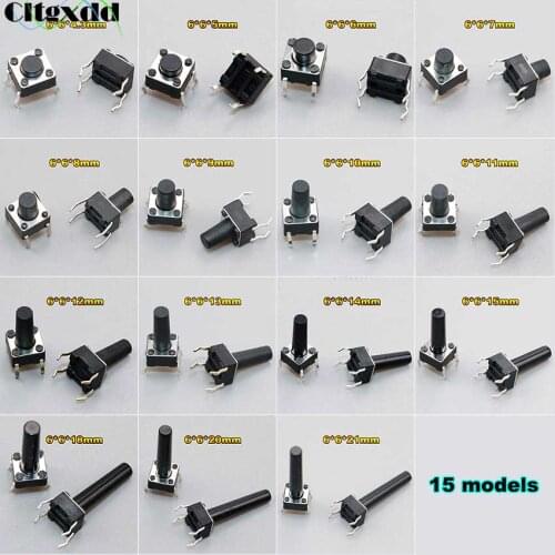 Cltgxdd 15models 6X6X5 6 7 8 - 18MM Tactile Tact Switch Push Button Switch 4PIN DIP 6*6 Micro Switch For TV Toys Home Use Button