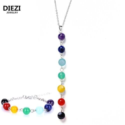 DIEZI India Yoga Energy Natural Stone Beads 7 Chakra Healing Balance Necklaces Bracelet New Gift Jewelry Sets for Women Jewelry