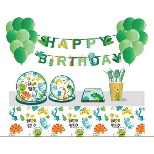 Cartoon Dinosaur Party Paper Cup Plate Napkin Banner Straw Tablecloth Kids Birthday Party Decoration Disposable Tableware