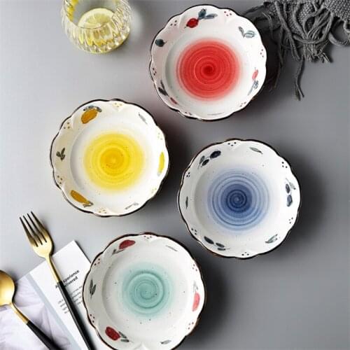 European Ceramic Microwave Oven Baking Bowl Cute Fruit Salad Dessert Bowl Restaurant Tableware Breakfast Cereal Plate 320ML