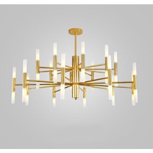 European Rod tube Modern led Chandelier Gold/Black living room decor luminaire suspension hang light bedroom Lighting Fixture