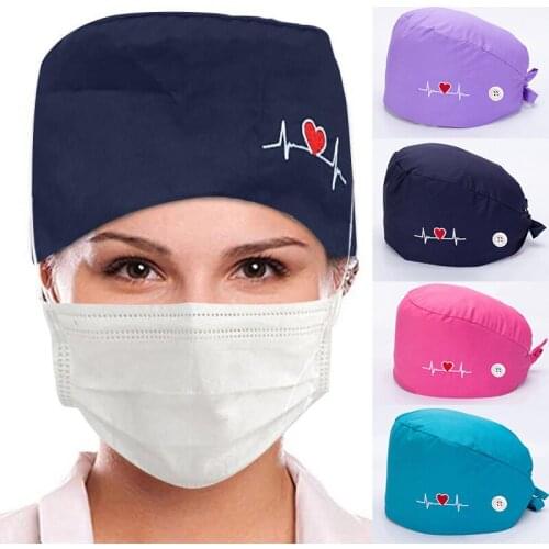 Crub Cotton Nurse Hat Floral Bouffant Sanitary Cap with Sweatband Cartoon Printing Nursing Confortable Hat Colorful Cap
