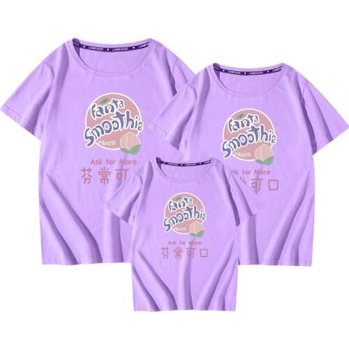 Good Cotton Purple Women T Shirts Summer Short Top Tee Mother Son Matching Outfits Happy Family Clothing