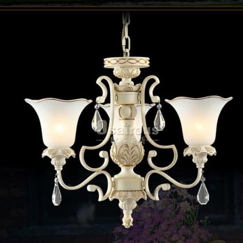 Crystal + Glass Shade lamps Multiple Chandelier Hotel Living Room restaurant Fashion Luxury Iron white3 heads