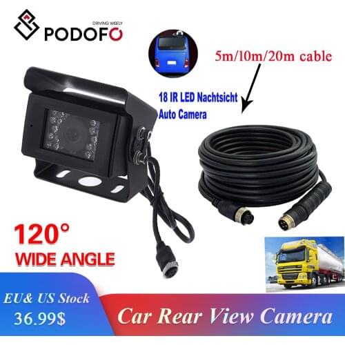 Podofo Car Rear View Camera Backup Camera for Bus RV Truck Trailer Heavy Duty + 5M/10M/15M/20M Aviation Connector Plug Cable