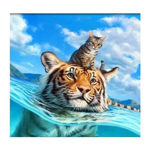 Tiger and Cat Animal Oil Painting Needlework,Cross stitch kits Stylish for Embroidery,Crafts Art 14CT DIY Handmade Decor