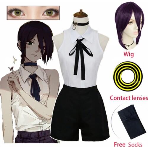 Chainsaw Man Reze Cosplay Costume T Shirt Contact Lenses Wig Anime Sexy Women Girls Uniform Halloween Party Outfit