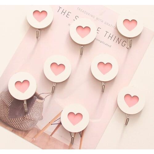 Girl Heart Hook Cute Cartoon Creative Pink Household Stainless Steel Kitchen Strong Sticker Free Punch Sticky Hooks для кухни