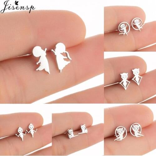 Jisensp Trendy Stainless Steel Little Girl Sport Earrings for Girl Mini Rope Skipping Stud Statement Daughter Birthday Gift